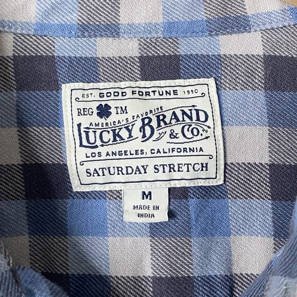 Lucky Brand Mens Medium Saturday Stretch Button Up Plaid Flannel Shirt Blue Gray - Picture 9 of 10